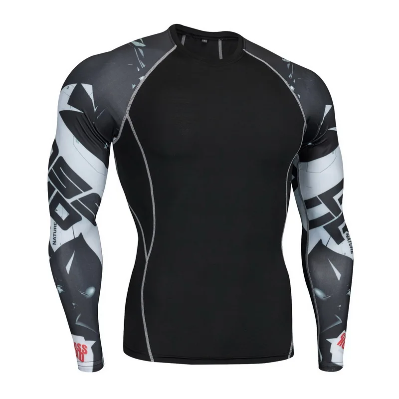 Vertvie Мужская футболка для фитнеса с длинным рукавом, Рашгард, бодибилдинг, принт, плотная компрессионная рубашка, для спортзала, фитнеса, для спорта, для бега, Топ