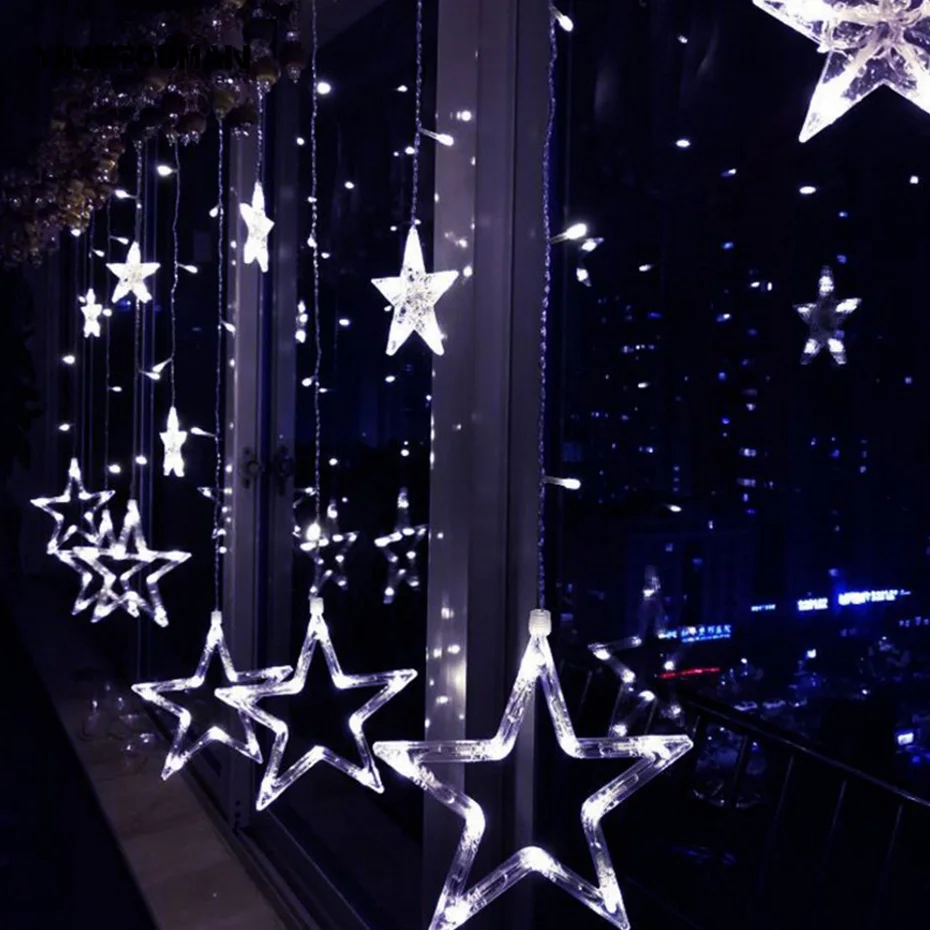 Yingtouman romántico 2.5 m 138led hadas guirnalda Navidad cortina al aire libre partido decorativo UE plug cortina luces