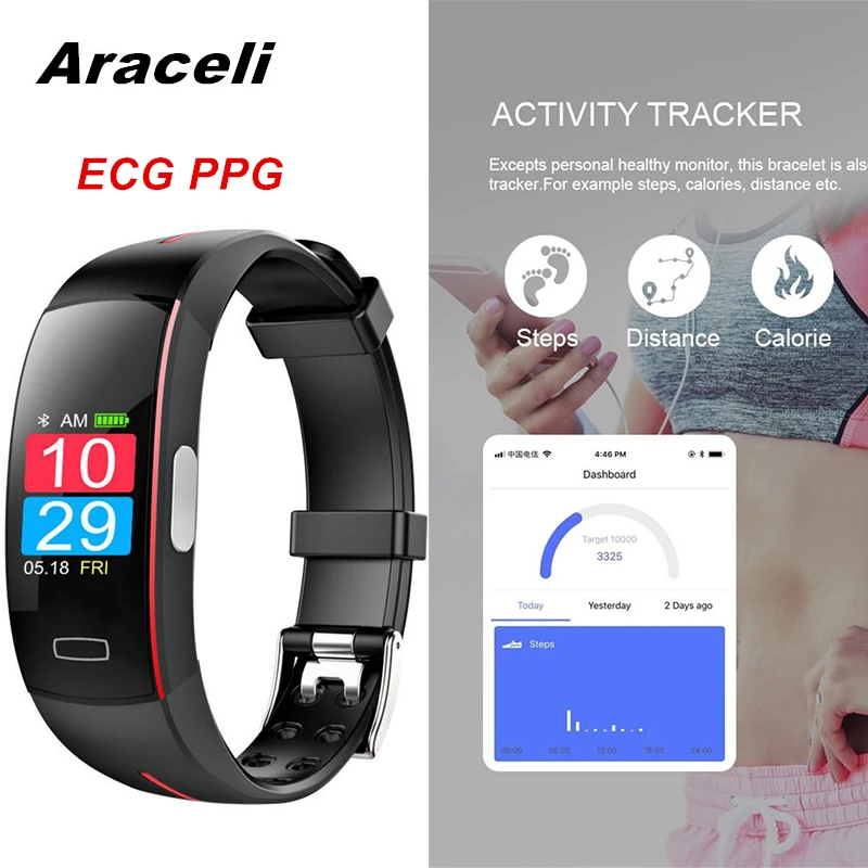 

2019 ECG PPG Color Screen Smart Bracelet USB Charge Blood Pressure Monitor Fitness Tracker Weather Smartband Reloj Deportivo