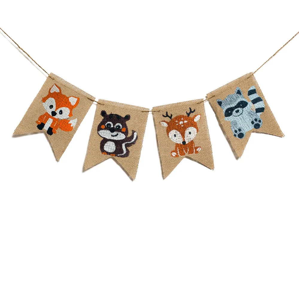 

Jungle Animal Banner Pennant Woodland Fox Squirrel Deer Raccoon Garland Bunting for Baby Shower Kids Birthday Party Decorations