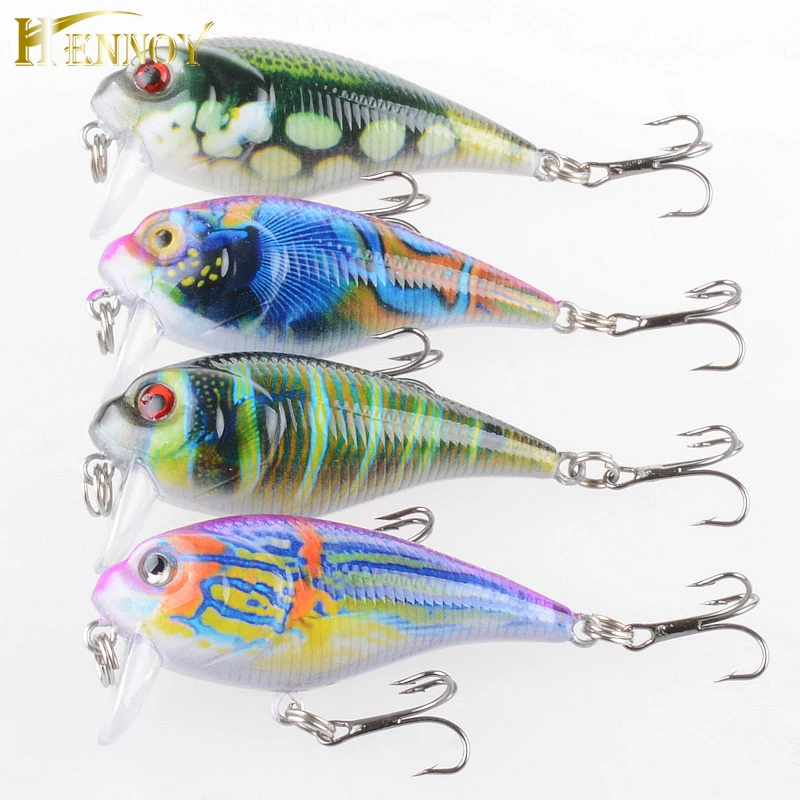 

Hennoy Fishing Lure 4pcs/pack Crankbait Jerkbaits 5.5cm Pesca Wobblers 8# Treble Hook Floating 0.3-0.9m