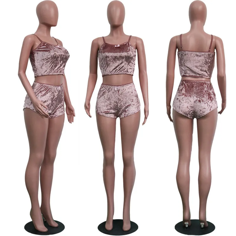 Echoine сексуальный облегающий комплект из двух предметов, женские бархатные тонкие лямки с бантом, кружевные эластичные топы без рукавов с v-образным вырезом, короткие штаны, костюм