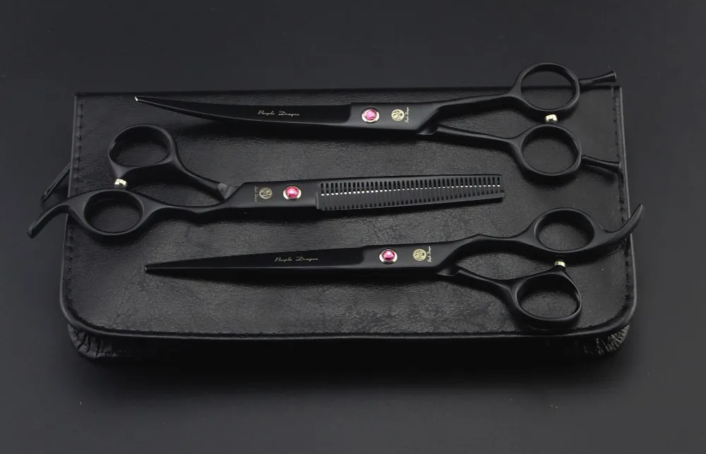 Purple dragon 7.0 inch Professional dog grooming Pet dog Scissors sheep shearing machines TRAIHT & THINNING & CURVED 3pcs 1 set (1)