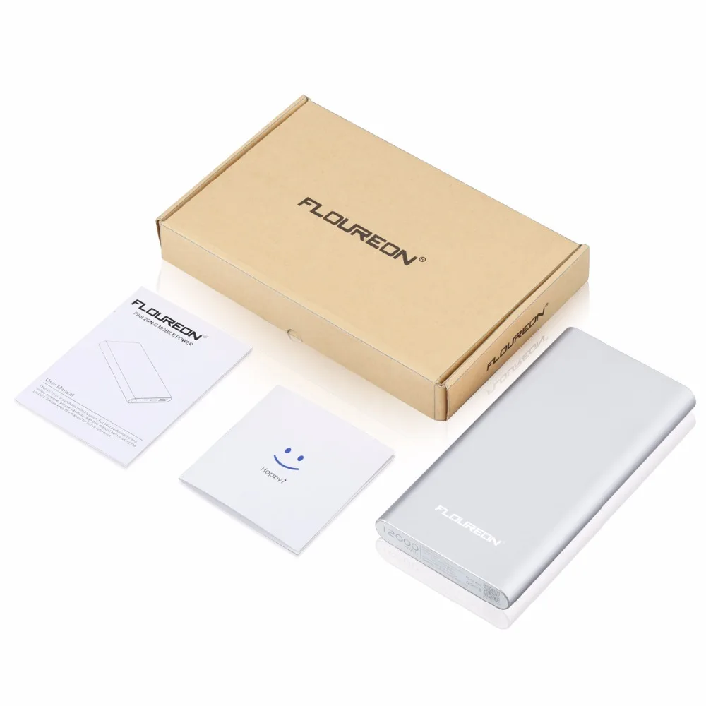 Floureon power Bank 12000 мАч 2GN-C 3A выход Dual usb type C освещение внешнее зарядное устройство для iPhone X iPad смартфонов