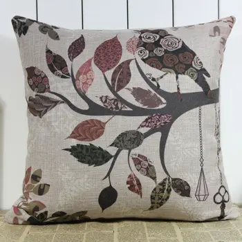 

LINKWELL 18"x18" Modern Design Bird Flower Leaf Tree Home Decor Burlap Pillow Case Seat Sofa Patio Cushion Cover Pillowcase