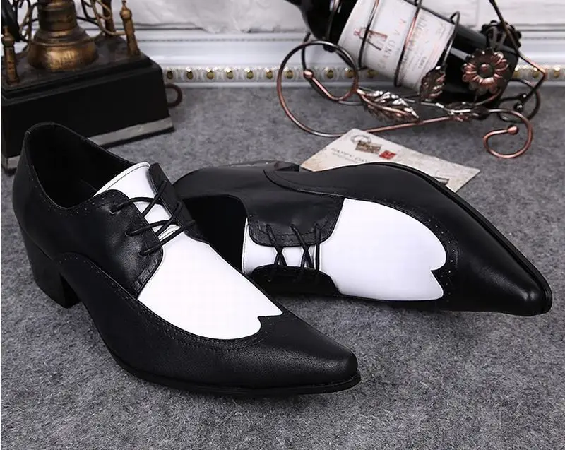 Лидер продаж; Итальянская Классическая обувь с перфорацией типа «броги»; цвет черный, белый; обувь из натуральной кожи на высоком каблуке со шнуровкой; мужской строгий деловой наряд; вечерние туфли для офиса; свадебные туфли