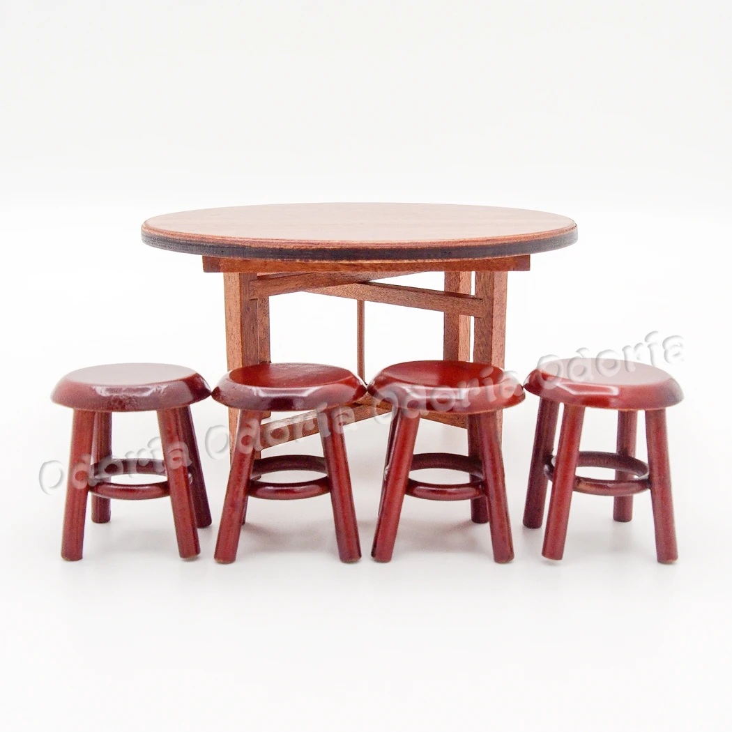 Odoria 1:12 миниатюрный деревянный обеденный стол и 4 стула кукольный домик мебель аксессуары