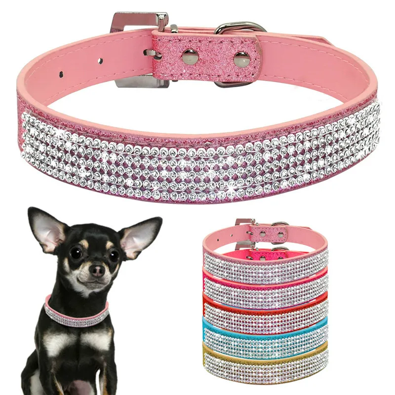 

Free Shipping Bling Collar Rhinestone PU Leather Crystal Diamond Puppy Collar Pet Dog Collars Pets Supplies Dog Accessories