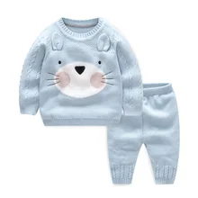 Одежда для маленьких мальчиков Хлопковый вязаный пуловер, свитер, штаны комплект из 2 предметов для маленьких девочек г. фирменный дизайнерский комплект для маленьких мальчиков