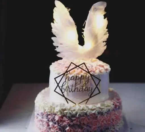 1Pcs Angel Feather Wing Flag Cake Topper for Wedding Birthday Party Valentine's Day Baking Dessert Cake Decoration Supplies ZXH