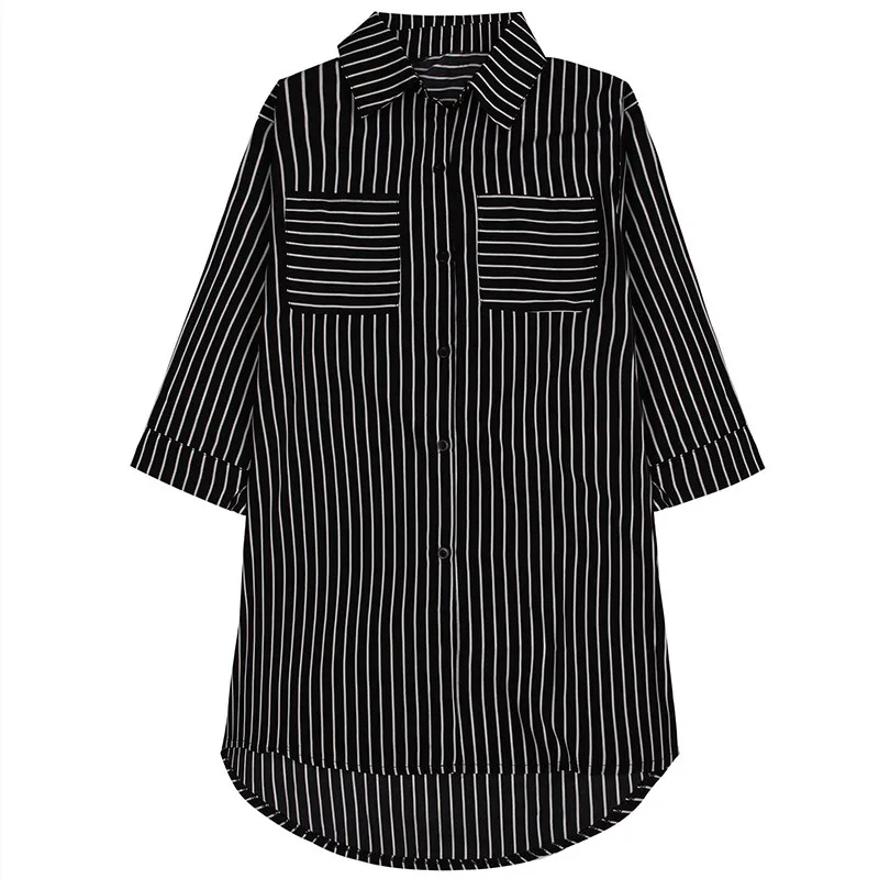 Maternity wear pregnant women tops pregnant women lapel 3/4 sleeve casual loose striped shirt XL oversized personality