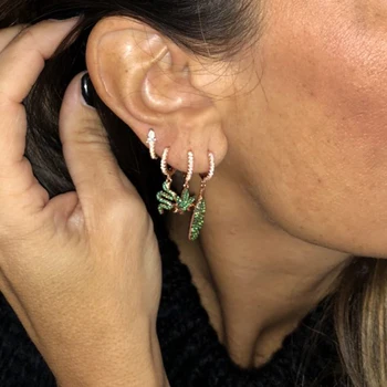 

high quality Green cubic zirconia paved leaf leaves dangle drop earring 2019 summer trendy women earrings
