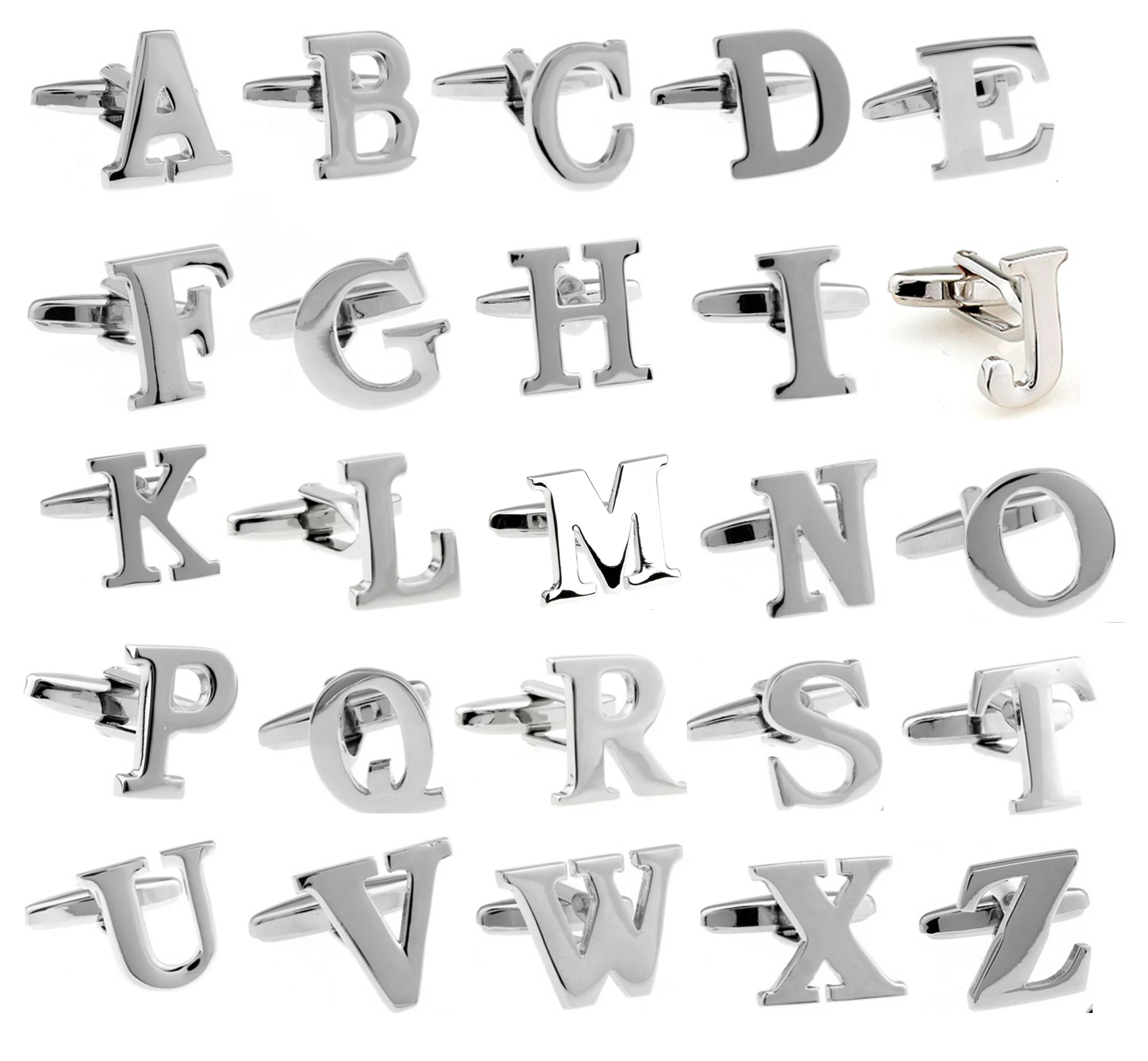

Men's English Letters Cuff Links Copper Material Silver Color
