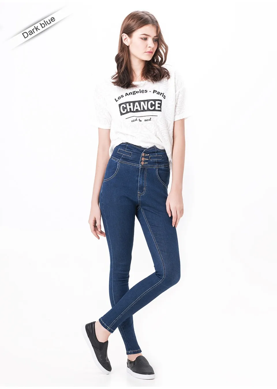 Fashion S 6XL 2016 Plus Size Women High Waist Vintage Button Full Length Elastic Skinny Jeans Pencil denim Pants Femme |