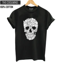 COOLMIND QI0229B Хлопковая женская футболка с принтом черепа, повседневная женская футболка с коротким рукавом, Женская свободная летняя футболка, футболки