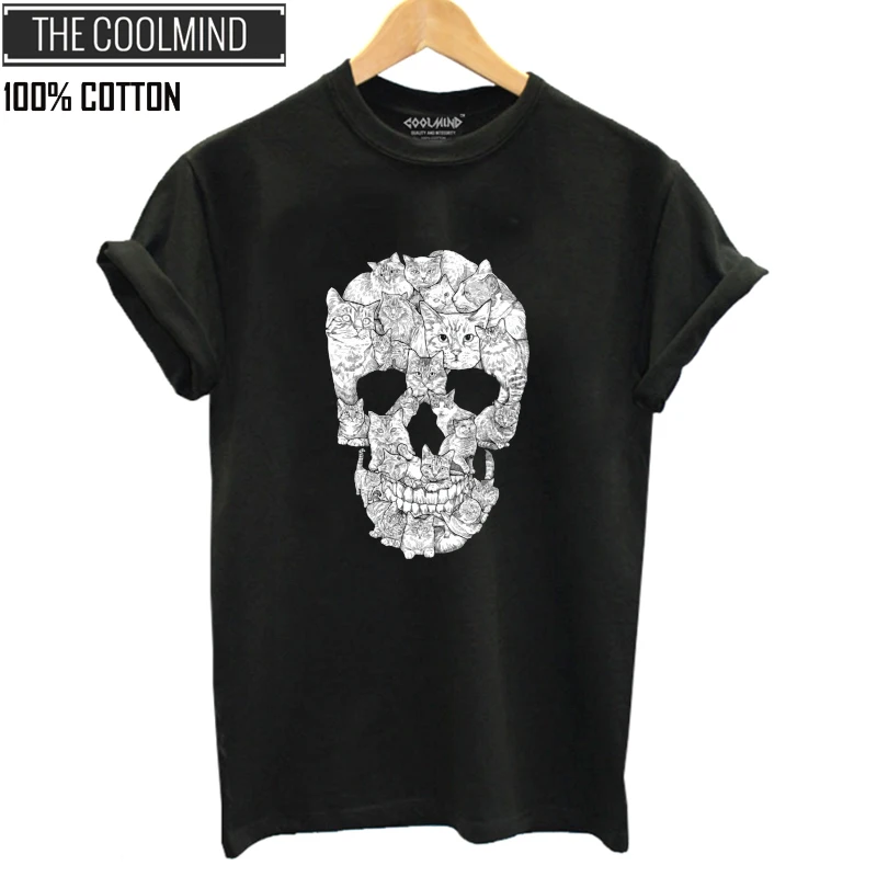 COOLMIND QI0229B 100% القطن الجمجمة طباعة المرأة التي شيرت عارضة قصيرة الأكمام المرأة تي شيرت الإناث فضفاض تيشيرت صيفي المحملة القمصان COOLMIND QI0229B 100% القطن الجمجمة طباعة المرأة التي شيرت عارضة قصيرة الأكمام المرأة تي شيرت الإناث فضفاض تيشيرت صيفي المحملة القمصان