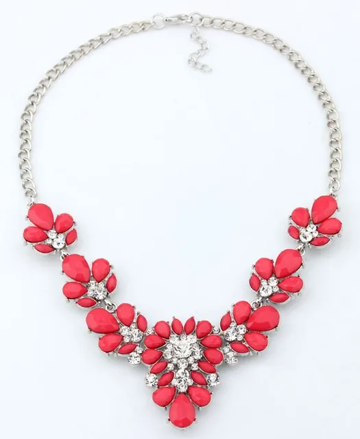 Flowers Rhinestone Necklace (7 Colors)