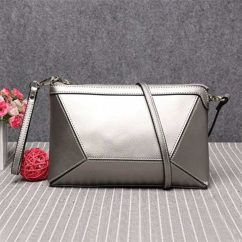 ФОТО Lead girl geometric splicing single shoulder bag 100% Genuine leather The gift to wife A variety of color can choose