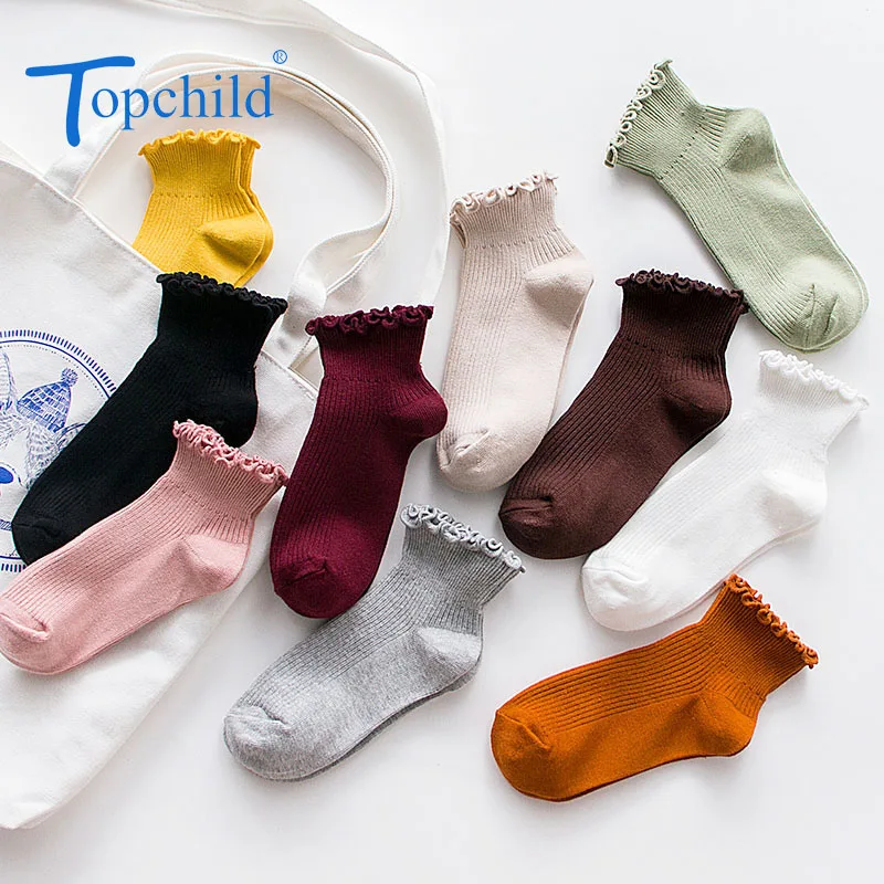 Topchild/забавные однотонные кружевные носки зимние толстые теплые женские