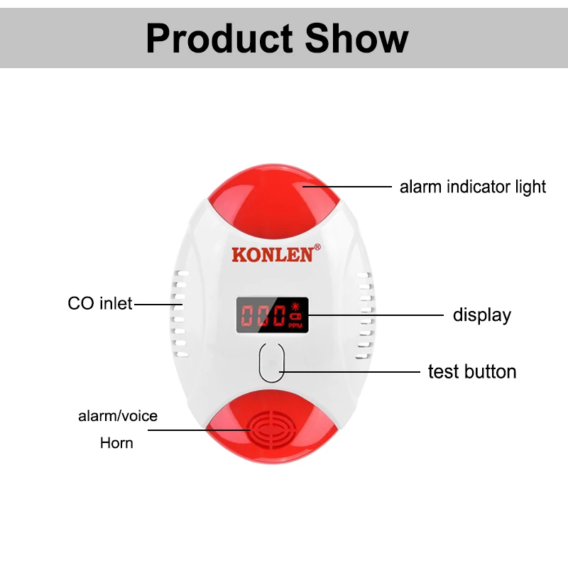 KONLEN светодиодный голосовой подсказки детектор газа угарного газа CO ядовитая Сигнализация цифровой датчик звуковая вспышка Предупреждение для домашней безопасности