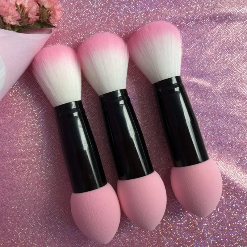 

1pc Professional blusher brush Nylon Make up Brushes Two Head Metal Cosmetic Tools with Sponge drop shipping