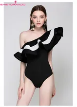 Women sexy bodycon bodysuit summer fashion color block ruffled vocation beach boho short bodysuits rompers black