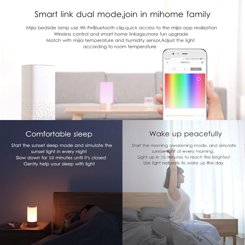 Original Xiaomi Mijia LED Smart Bedside Light Touch Dimming Desk Lamp Bluetooth WiFi By Mi Home APP