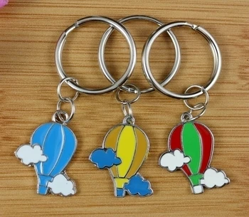 

Mixed 10pcs Vintage Silver Enamel Hot Air Balloon Charm Keychain Ring For Keys Car Key Ring Souvenir Couple Accessories Z179