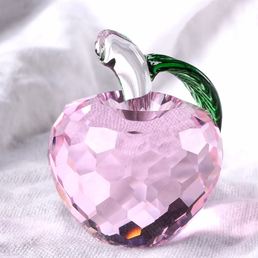 50mm 1.9inch Pink Cut Crystal Apple Paperweight Glass Paperweight Fruit