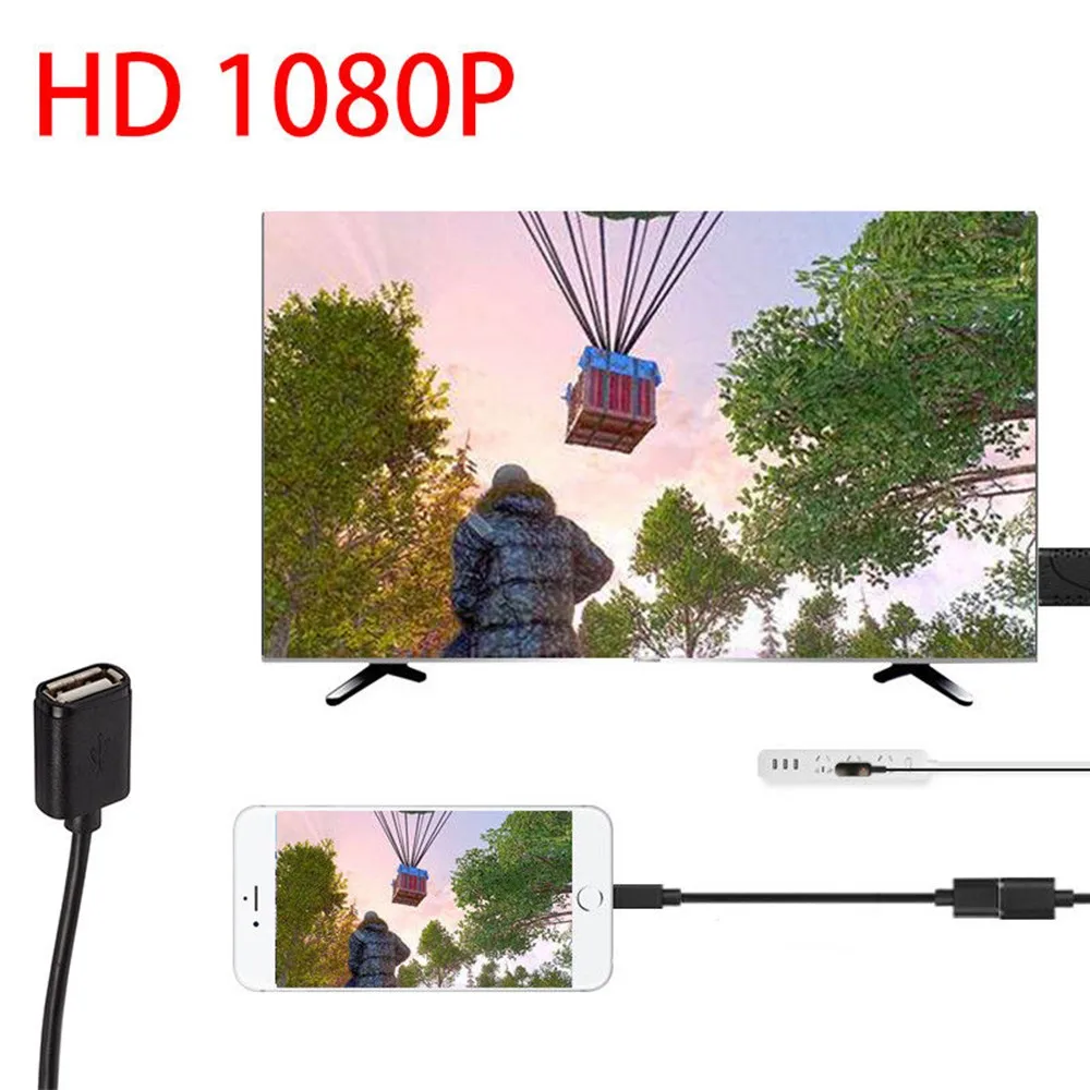 Цифровой AV ТВ кабель 1080P HDMI к USB Женский/мужской адаптер охлаждающее отверстие для HD tv подключение зеркального литья к iOS Android телефонный провод