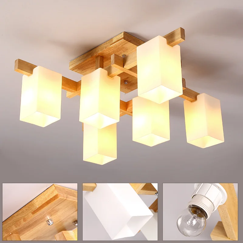 Nordic minimalist creative led wood style living room ceiling lamp personality Japanese home deco restaurant glass ceiling lamp