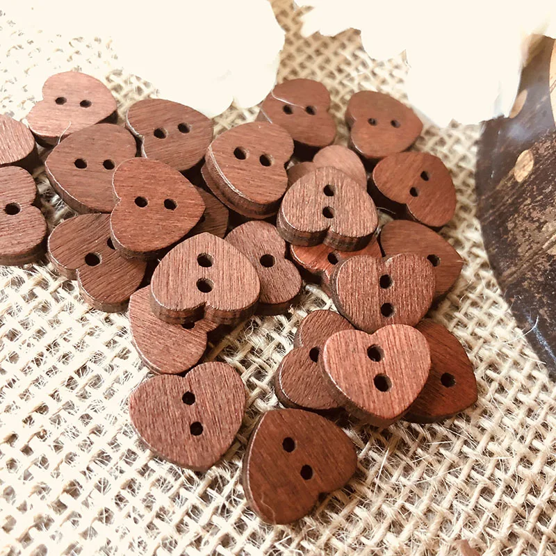 

100pcs Retro Small Heart Shape Brown Wood Button, Sewing Scrap booking Card Making Natural Wood Embellishments Supply