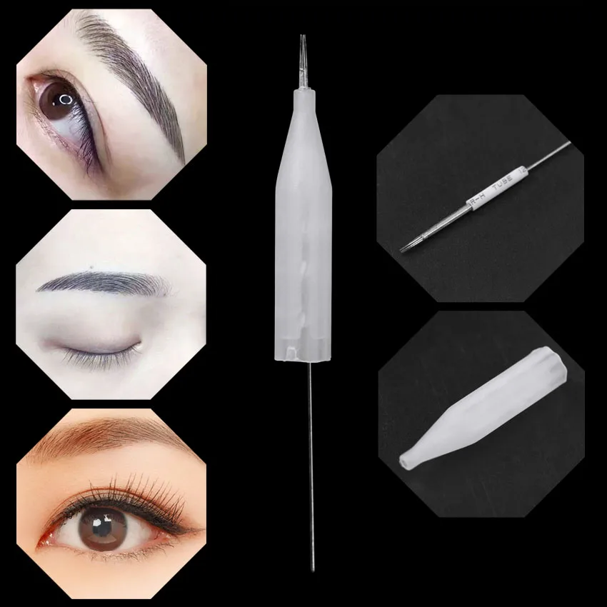 

Permanent Makeup Tattoo Needles and Tips 100pcs 5RL Eyebrow Lip Makeup Microblading Electric Tattoo Machine Pen Power Supply Kit