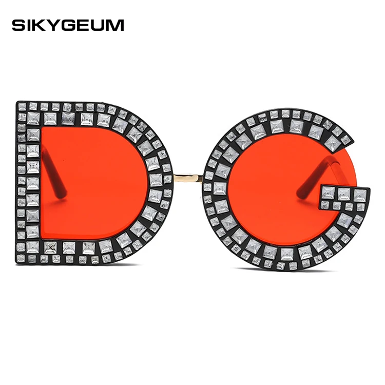 SIKYGEUM Роскошные Алмазные яркие цветные линзы Солнцезащитные очки женские брендовые дизайнерские модные трендовые металлическая ножка оттенки женские Oculos SM801 - Цвет линз: C6 Red Lens
