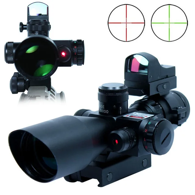 

Hunting Tactical Scope Riflescopes 2.5-10X40 Tactical Rifle Scope w/ Red Laser & Mini Reflex 3 MOA Red Dot Gun Weapon Sight