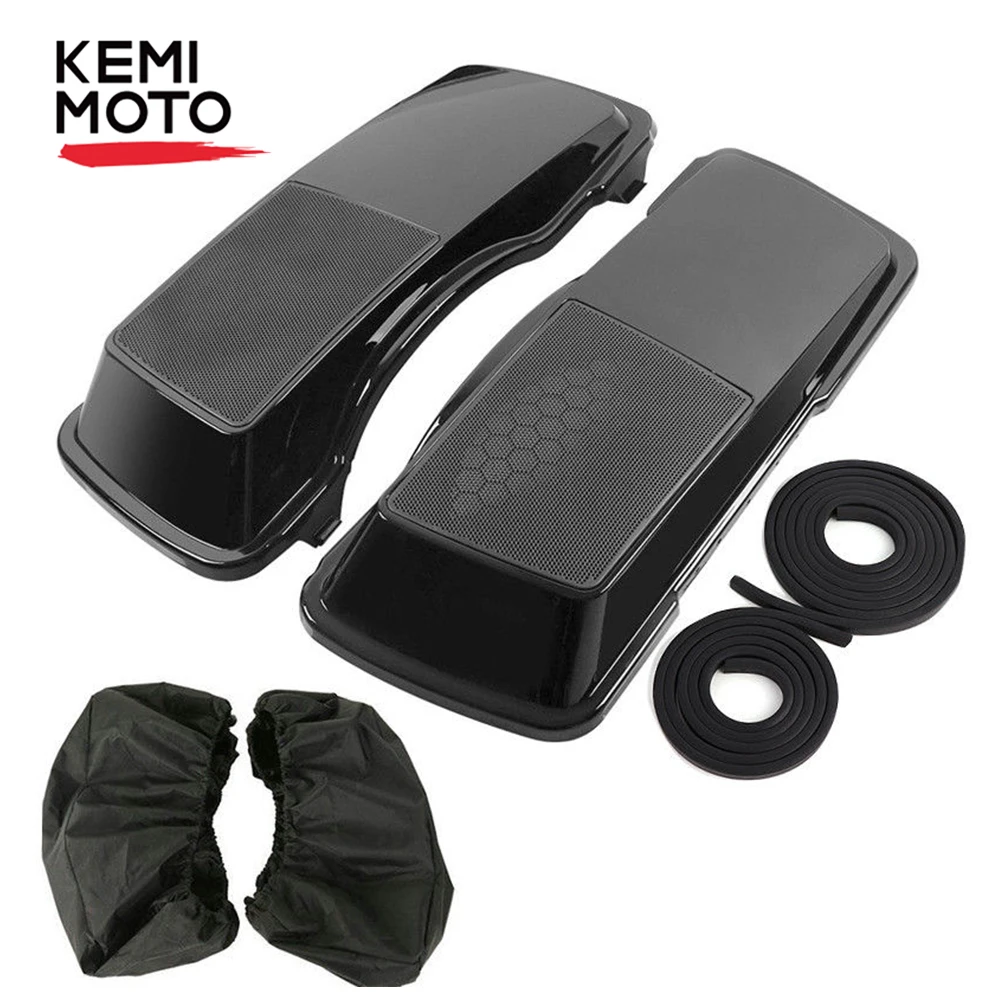 

Vivid Black Motorcycle Accessories Hard Saddlebag Speaker Lids Mesh Covers For Street Glide Road King Electra 1993-2013