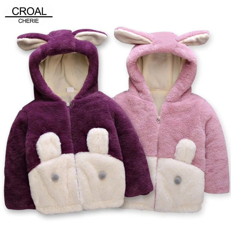 

CROAL CHERIE Fashion Rabbit Winter Coat Jacket For Girls Infant Overcoat Winter Kids Jackets Faux Fur Hooded Baby Clothing