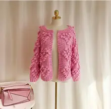2019 Winter Pink Ball Cardigans Women Lantern Sleeve Knitted Loose Sweaters Oversized Open Stitch Ladies Outerwear Poncho Women