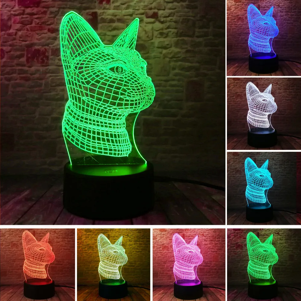 7 цветов Изменение Gradient Night Light Cat 3D светодио дный Спальня Таблица атмосферу