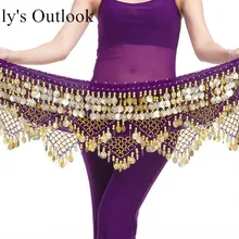 Женский милый шарф для Танцев Живота с золотыми монетами, юбки, обёрточная бумага, 150 см, 320 монет, фиолетовый, золотой, синий, красный, черный