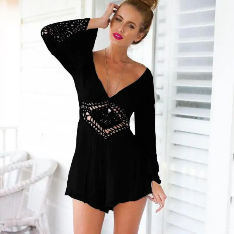 

Summer Explosive Holiday V-neck Sexy Backless Cutout Lace Siamese Short Beach Skirt