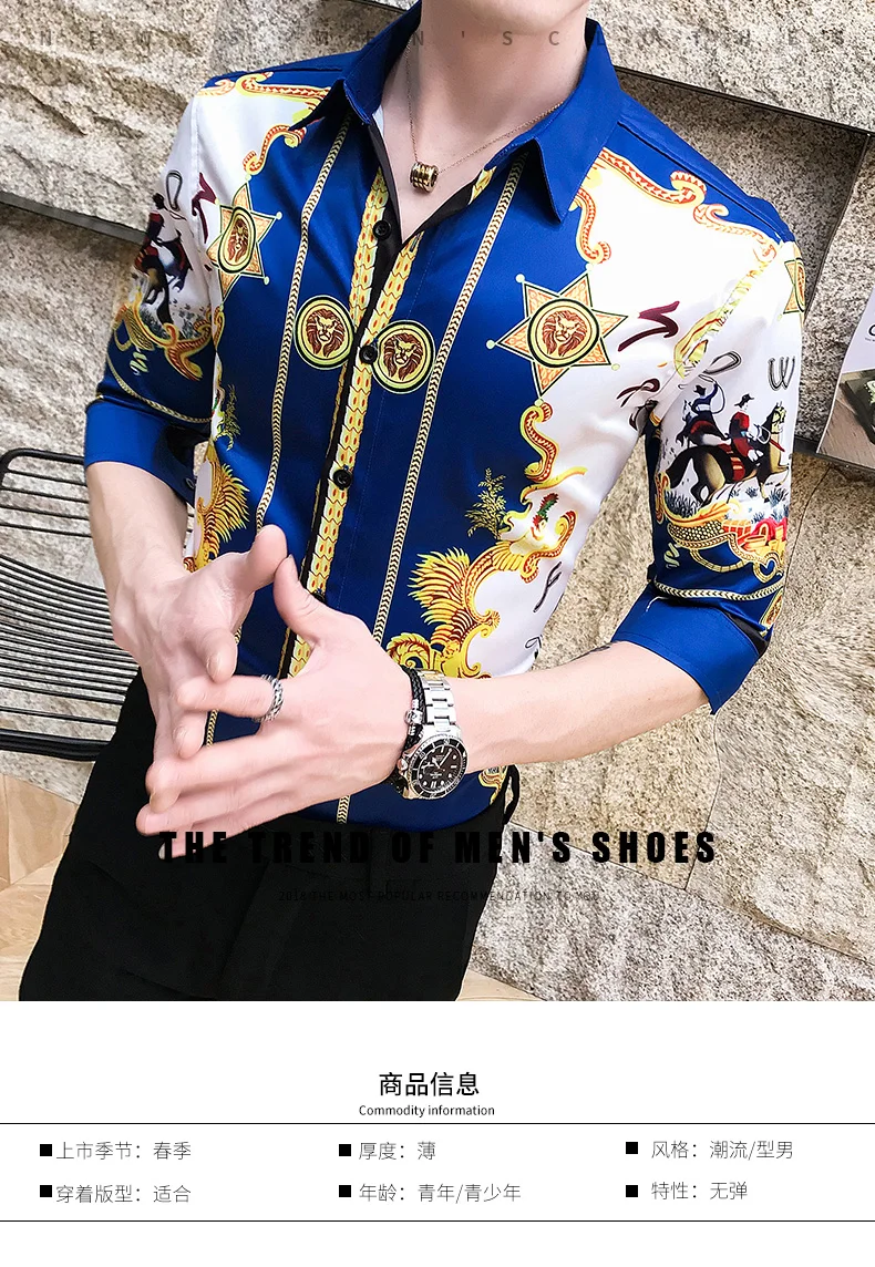 High Quality Fashion Summer Slim Fit Dress Shirts Male Half Sleeve Print Hairstylist Work Shirt Man New Pattern Tuxedo Shirt Men