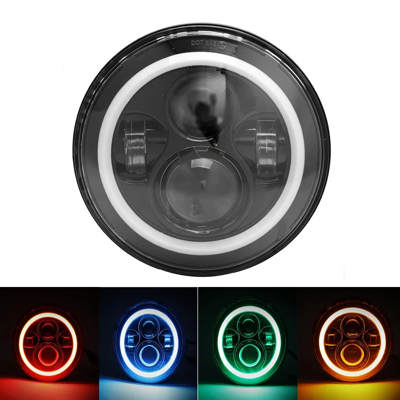 

7" Round Motorcycle Projector LED Headlight With Halo Ring Hi-Lo Beam Daytime Running Light IP67 36W 12V 24V For Harley Davidson