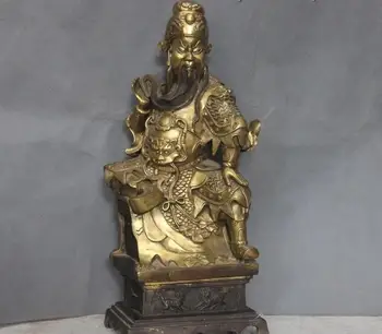 

16 Bronze Copper Lion Kylin Seat Guan Gong Yu Guangong Warrior God Knight Statue