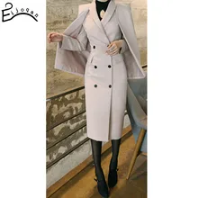 Европа и Соединенные Штаты женские шерстяные Стильные пальто двубортный костюм накидка шаль Дамский Тонкий Тренч c264