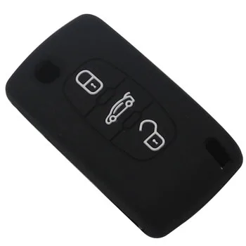 Jingyuqin 3 кнопки автомобиля силиконовый дистанционный ключ чехол для peugeot 107 207 307 407 308 607 для Citroen C1 C2 C3 C4 C5 C6 C8 - Название цвета: black