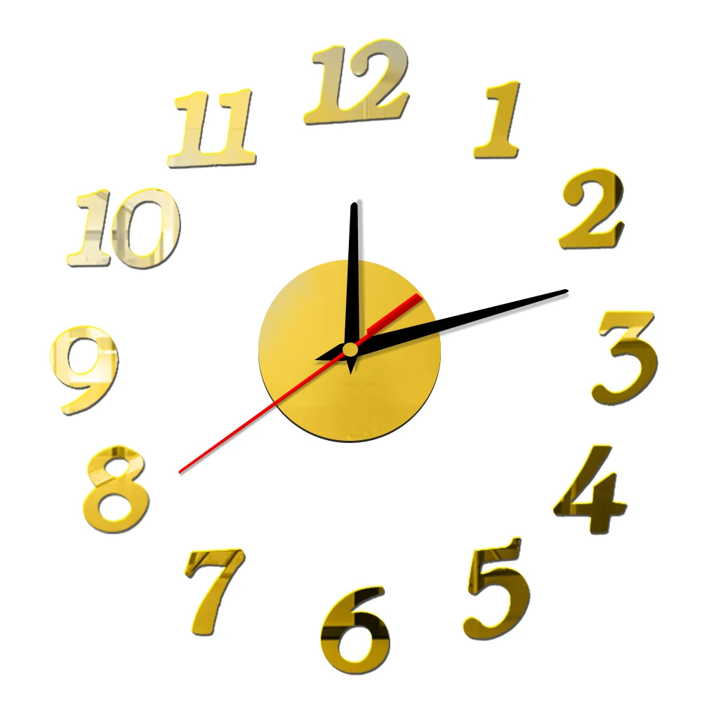 Настенные часы с арабскими цифрами «сделай сам», бесшумные декоративные цифровые часы для гостиной, самоклеющиеся акриловые зеркальные настенные наклейки, домашний декор - Цвет: Золотой