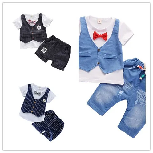 Estate abbigliamento per bambini nuova moda 1-2-3-4 anni ragazzo manica corta a due pezzi vestito piccolo gentiluomo