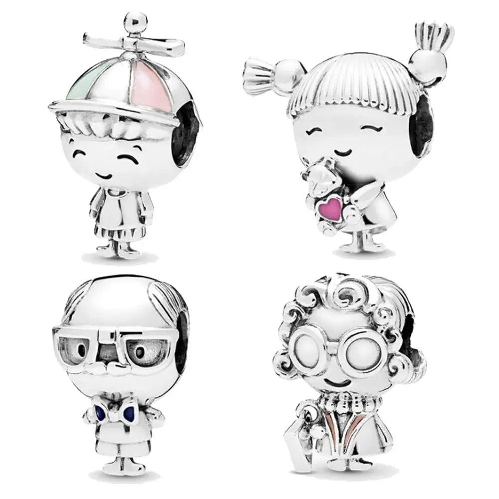 

ANOMOKAY 100% Sterling 925 Silver Family Charm fit Original Pandora Bracelet Grandfather Grandmother Boys Girls Silver Jewelry
