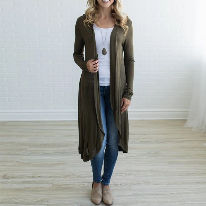 New Women Long Sleeve Solid Long Cardigan Ladies Casual Party Coat Kimono Jacket